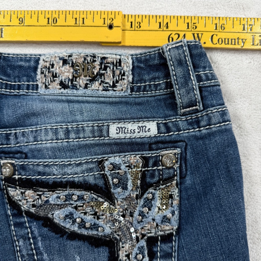 Miss Me Signature Bootcut Jean 28 JP7694BV Embellished  Medium Wash Distress - Picture 6 of 7